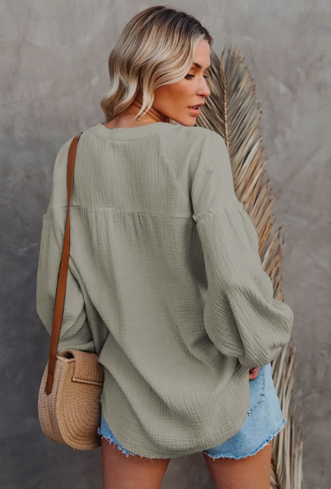 Cotton Puff Sleeve Top - Sage