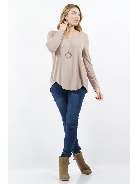 Plus Size Luxe Rayon Long Sleeve V-Neck Hi-Low Hem Top