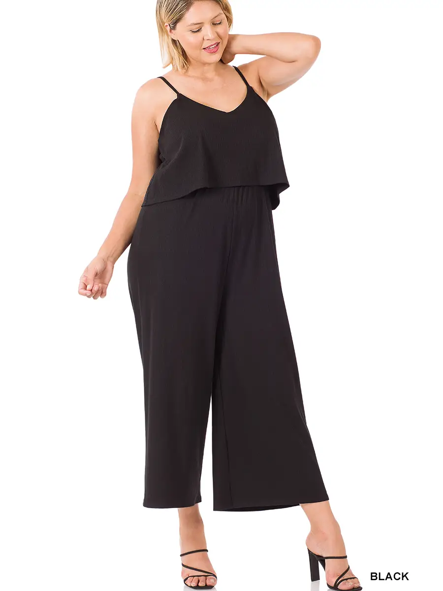 Plus Size Ribbed Double Layer Jumpsuit